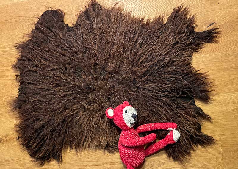 Gutschein – Fellfilzen Workshop: Ein ganzes Schafwollfell filzen. Tagesworkshop von 8-19 Uhr. Inklusive Verpflegung und sämtliches Material. Keine Vorkenntnisse nötig. Du hast in diesem Workshop Zeit um ein grosses Schafwollfell zu filzen (Wolle von einem ganzen Schaf). Ein weiches, flauschiges Fell bereichert jede Seele und verströmt die richtige Portion «Gemütlichkeit» in deinem Zuhause. Gefilzte Felle sind Zeugen vom freien Leben der Schafe, sie sind pur, natürlich und aus 100 % Wolle, ganz ohne Leder. Ich bringe dir Schritt für Schritt bei, wie du ein eigenes, handgefertigtes Schaffell herstellst. Dabei werden wir die geschorene, unbehandelte Rohwolle von glücklichen Schafen mit Wasser und Seife so verarbeiten, dass ihre Felloptik möglichst erhalten bleibt. Die Rückseite darfst du individuell gestalten. Fellfilzen ist ein schmutziger aber sinnlicher Job.