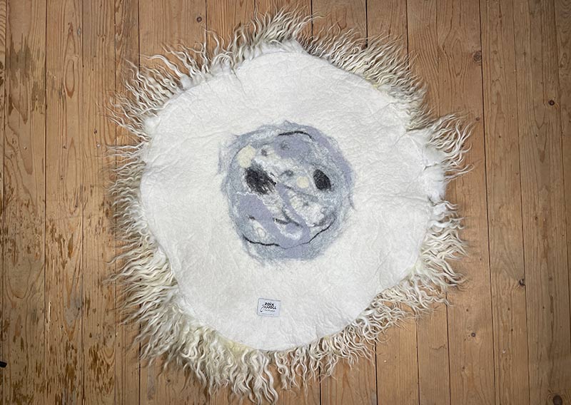 Die Hörnerträgerin.
Hier kommt ein Fell, das dir beim Anblick Gänsehaut zaubern kann – „Die Hörnerträgerin“.
Dieses eindrucksvolle Stück stammt von einem ganzen Zackelschaf – einer uralten, ungarischen Schafrasse mit legendären, korkenzieherförmig gedrehten Hörnern. Eine Erscheinung, die Respekt einflösst – und jetzt als Fell genauso viel Persönlichkeit ausstrahlt wie das Tier selbst.

Die Wolle ist kräftig, wild und ursprünglich – in der Mitte kürzer (rund 10–12 cm), zu den Rändern hin stolz wachsend bis zu 30 cm. Die Farbe: ein natürliches Sonnenwollweiss, das an warmes Licht erinnert – nicht makellos, sondern echt, lebendig und voller Charakter.

Dieses Fell ist kein zartes Kuschelstück – es ist stark, ungezähmt, ein Statement.
Nutze es auf dem Sofa, als Bodenstück, als dramatischen Centerpiece – wo immer du willst, es wird auffallen.
Die robuste Natur des Fells macht es langlebig, und sein wildes Aussehen erzählt von Freiheit, Ursprünglichkeit und vom Zauber der alten Schafrassen.

Mit einem Augenzwinkern: „Der Hörnerträger“ ist sicher kein Fell für Feiglinge – aber für die, die sich trauen, Natur zu wohnen.