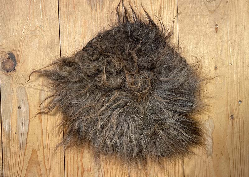 Sitzfell vom Walliser Landschaf – Schokoladenmelange mit Sonnenkuss.
Dieses Sitzfell trägt das Abenteuer schon im Fell. Langsträhnig, ungebändigt, eigenwillig schön – so, wie es eben ein Walliser Landschaf zustande bringt.

Die Farbe erinnert an Schokoladenmelange mit einem Hauch von Sonne, dort, wo die Strähnen leicht sonnengebleicht wirken. Mal schimmert es dunkelbraun, mal anthrazit – als hätte der Wind selbst den Pinsel geführt.

Das Fell ist leicht und beweglich, lässt sich wunderbar zusammenrollen und mitnehmen – sei es auf eine Wanderung, ans Seeufer oder einfach auf den Lieblingsstuhl daheim.

Kein Stück für Perfektionistinnen – aber ein echtes Stück Freiheit.