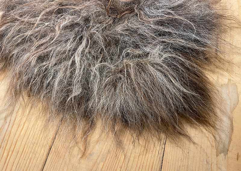 Sitzfell vom Walliser Landschaf – Schokoladenmelange mit Sonnenkuss.
Dieses Sitzfell trägt das Abenteuer schon im Fell. Langsträhnig, ungebändigt, eigenwillig schön – so, wie es eben ein Walliser Landschaf zustande bringt.

Die Farbe erinnert an Schokoladenmelange mit einem Hauch von Sonne, dort, wo die Strähnen leicht sonnengebleicht wirken. Mal schimmert es dunkelbraun, mal anthrazit – als hätte der Wind selbst den Pinsel geführt.

Das Fell ist leicht und beweglich, lässt sich wunderbar zusammenrollen und mitnehmen – sei es auf eine Wanderung, ans Seeufer oder einfach auf den Lieblingsstuhl daheim.

Kein Stück für Perfektionistinnen – aber ein echtes Stück Freiheit.