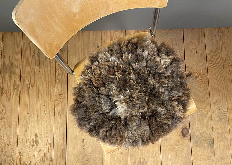 Sitzfell vom Texelschaf – Schokoladenmelange modern.
Dieses Sitzfell stammt von einem blauen Texelschaf von der Insel Texel – ein kompaktes, knuffiges Stück Natur in Schokoladenbraun mit hellen Einsprengseln, ein bisschen wie Schokolade mit einem Hauch Milch. Ein kühles, modernes Braun, das sich mühelos in jede Umgebung einfügt.

Die Wolle ist kräftig, dicht und komfortabel, ideal, um sich darauf niederzulassen, die Seele baumeln zu lassen und einfach den Moment zu geniessen.

Das Texelschaf stammt aus den Niederlanden von der Insel Texel und ist bekannt für seine Vielseitigkeit, Robustheit und sanfte Art. Es liefert Wolle, Fleisch und Ruhepol zugleich – ein echtes Allround-Talent unter den Schafen.

Ein Sitzfell mit Charakter – charmant, ehrlich und jawoll, genau so wie ein Texelschaf es liebt.